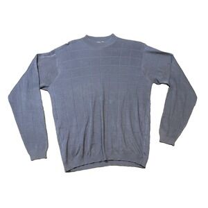 Bachrach 100% Silk Mens Blue Sweater M Windowpane Check Pullover Preppy Luxury